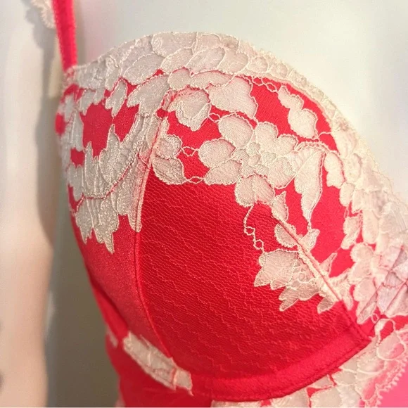 36C VS Victoria’s Secret Dream Angels Coral Cream Floral Seduction Garter slip